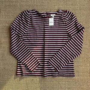 ⛵ J.Crew Striped Button-Back Top | Size S | Burgundy & Light Blue